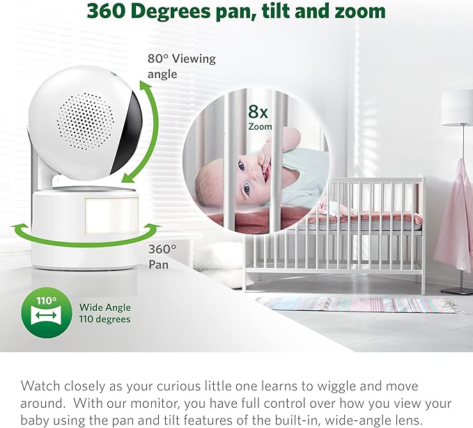 LeapFrog LF915HD Baby Monitor, 5” 720p Screen, 360° Pan & Tilt with 8X Zoom Camera, Color Night Vision, Night Light, Two-Way Intercom, Secure Transmission No WiFi