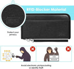 Real Leather Wallet RFID Family Passport Holder Waterproof Travel Essentials (All Black)