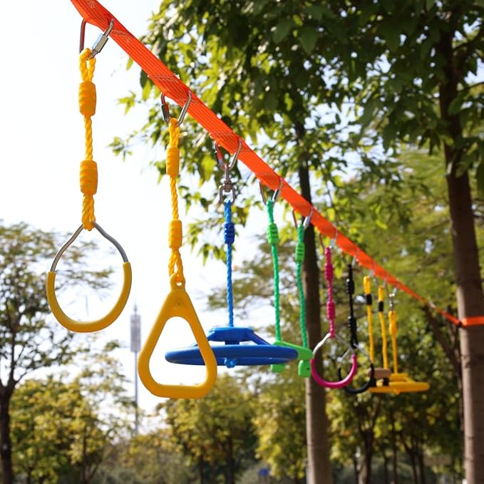 Climbing Gymnastic Rings for Kids - Strong Obstacle Course Ninja Ring Monkey Bars for Outdoor Backyard Play Sets, Swing Set