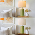 PoKat 23" Green Ceramic Table Lamps Set of 2, Farmhouse Table Lamps for Living Room, Modern Lamps for Bedroom Night Stands, Traditional Nightstand Desk Lamps, Medium