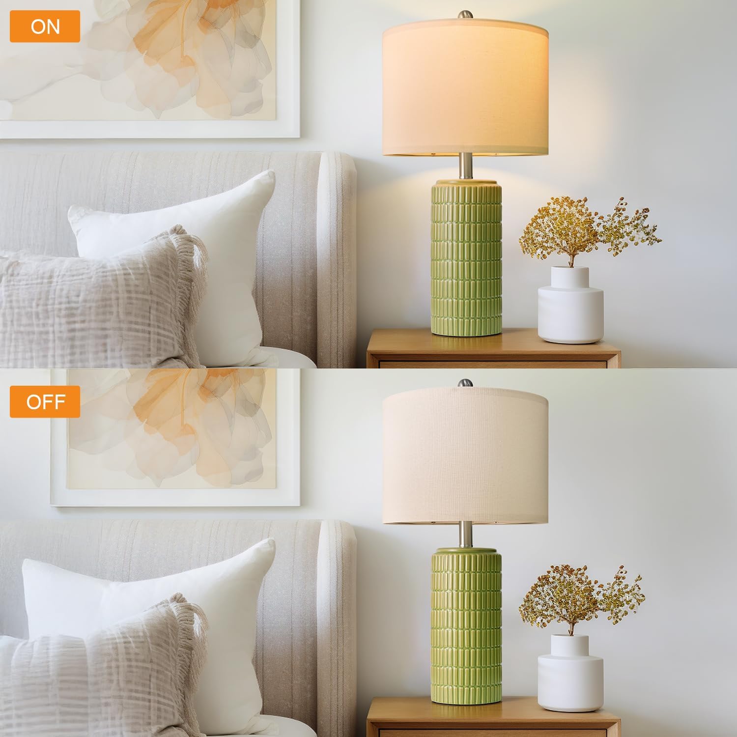 PoKat 23" Green Ceramic Table Lamps Set of 2, Farmhouse Table Lamps for Living Room, Modern Lamps for Bedroom Night Stands, Traditional Nightstand Desk Lamps, Medium