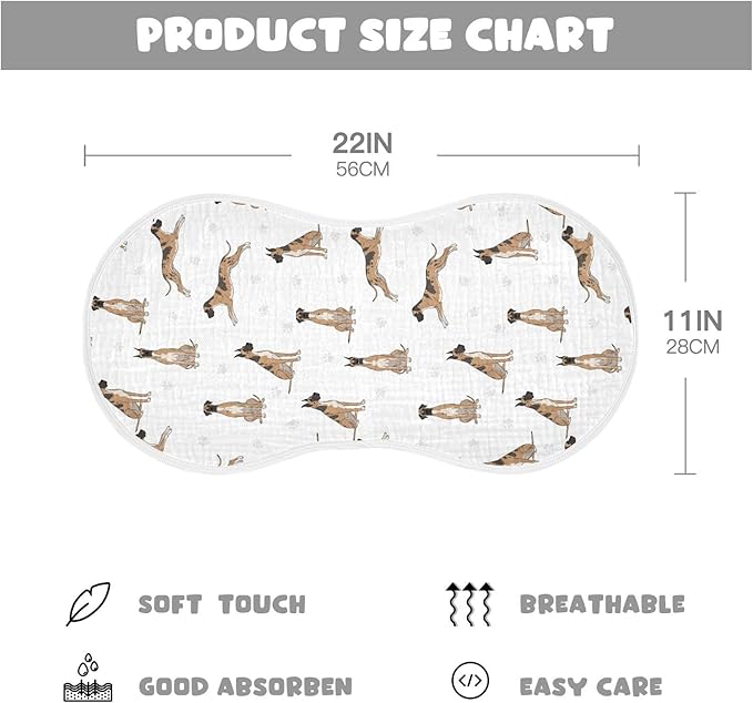 1 Pack Muslin Burp Cloths Great Dane Dog White Cotton Baby Burp Cloths Ultra Soft Burping Cloth Absorbent Spit Up Rags for Newborn Babies 22x11 Inch