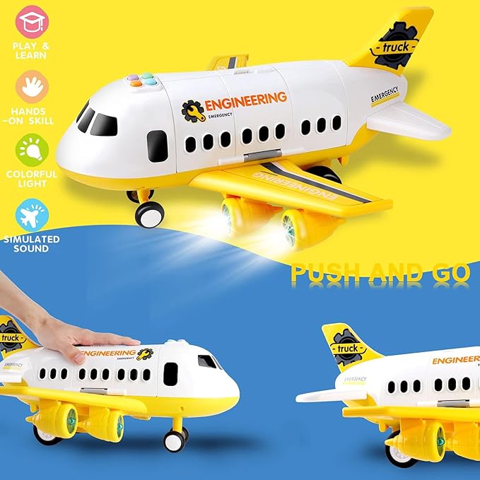 Dwi Dowellin Construction Toy Airplane Set/Play Mat,Excavator,Bulldozer,Mixer,Dumper Truck,Forklift,Crane,Alloy Metal Car Toys for 3 4 5 6 Years Old Toddlers Kids Boys & Girls(Large)