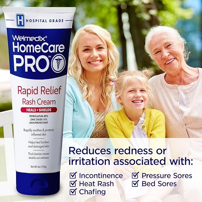 HomeCare PRO Rapid Relief Adult Diaper Rash Cream – Extra Thick, Moisturizing Barrier Cream for Incontinence and Healing/Zinc Oxide (4oz Tube)