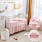 Cokouchyi 3 Piece Bedding Set for Boy Girls, Jacquard Tufted Geometric Crib Set, Includes Crib Skirt, Blanket and Sheet, Baby Bedding, Pink