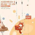 Wooden Baby Swing with Soft Safety Belt, Cozy Infant Swing Seat for Indoor & Outdoor Use, Adjustable Height, Includes Mounting Hardware – Suitable for Babies & Toddlers（Fox-Themed in Red）