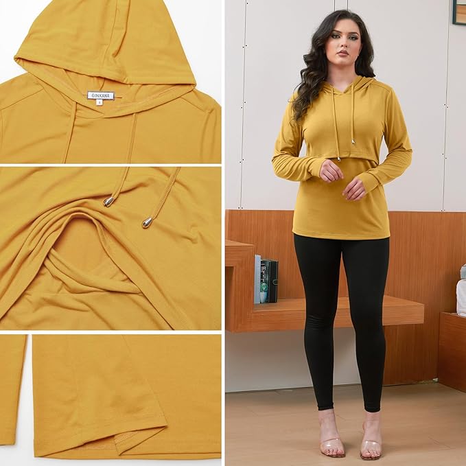 GINKANA Women's Nursing Hoodie Sweatshirt Long Sleeves Breastfeeding Maternity Tops Casual Clothes