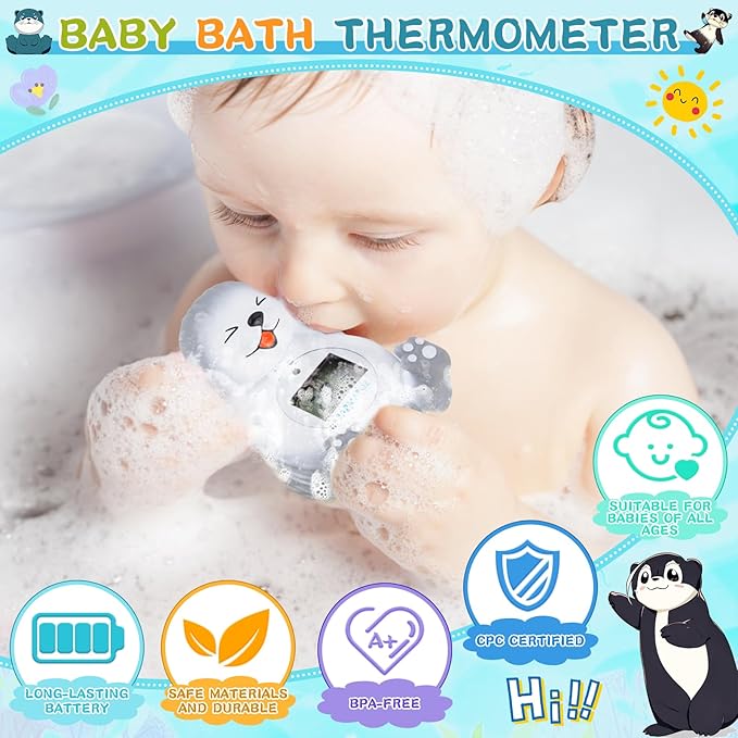 Baby Bath Thermometer, Cute Otter Floating Water Thermometer for Newborns & Infants, Safe and Accurate Room and Bathtub Temperature Monitor, Grey