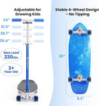 2-in-1 Kids Skateboard & Lean-to-Steer Scooter with Detachable Handlebar, LED Light-Up Wheels, Adjustable Height – Beginner Surf Skateboard for Ages 3+