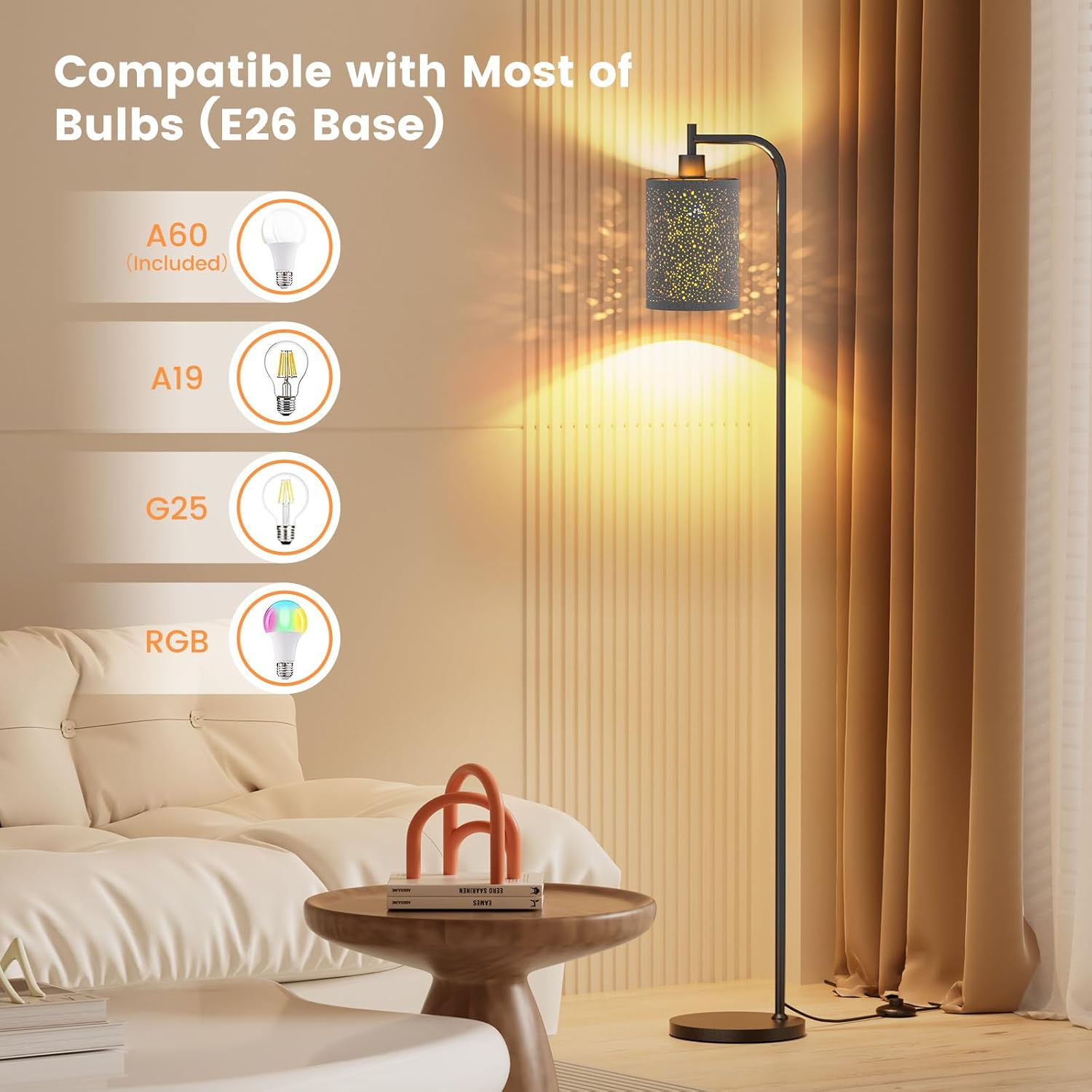 Floor Lamp with Linen Shade, Dimmable Tall Standing Lamp with Remote Control & 3 Color Temperatures, Modern Floor Lamps for Living Room Bedroom Office Corner, 9W LED Bulb Included