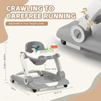 Baby Walker with Wheels, 5 in 1 Walker for Baby Boy Girl with Bouncer, Music and Lights Baby Jumper Activity Center, Adjustable Height, Push Walker for Ages 7-18 Months Toddler (Gray)