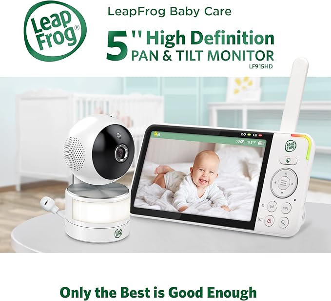 LeapFrog LF915HD Baby Monitor, 5” 720p Screen, 360° Pan & Tilt with 8X Zoom Camera, Color Night Vision, Night Light, Two-Way Intercom, Secure Transmission No WiFi