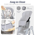 Multi Functional All in 1 Baby High Chair Swings for Infants Foldable Rocking 8 Level Height Adjustment Eco Friendly Washable PU Cushion Ultimate Baby Feeding Chair (Gray)