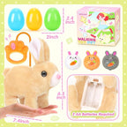 Plush Bunny Easter Toys for Kids,Interactive Bunny with Sounds,Can Walk,Wag Tail and Twitch Nose with Remote Control Leash,Easter Eggs with Pull Back Cars,Easter Birthday Gift for Toddlers
