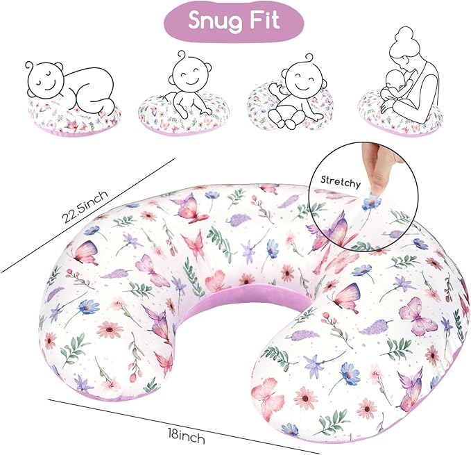 Nursing Pillow Cover 1 Pack, Minky Removable Nursing Pillowcase for Breastfeeding Pillows, Reversible Feeding Slipcover for Baby Boys/Girls, Super Soft Comfortable (Butterfly)