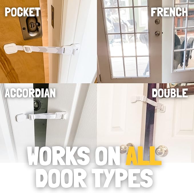 Door Buddy Baby & Cat Door Latch - Grey. Adjustable Strap Keeps Kids Out of Cat Areas. Simple Child Safety Lock for Doors. The Easier Baby Gate and Kitty Door Interior Alternative.