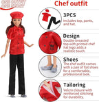 11.5-Inch Themed Doll Clothes & Accessories-Educational Role Play Gift Set for Girls with 1 Doll, 5 Outfits (Doctor, Flight Attendant, Police, Chef, Soccer), 1 Puppy, 5 Shoes, Stands, Headbands