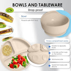 Bluet B- Silicone Baby Feeding Set with Pacifier - Baby Led Weaning Supplies - Baby Spoons, Suction Bowl - Plate - Baby Utensils Set - Silicone Feeding Set for Baby First Foods - 11pcs - Beige