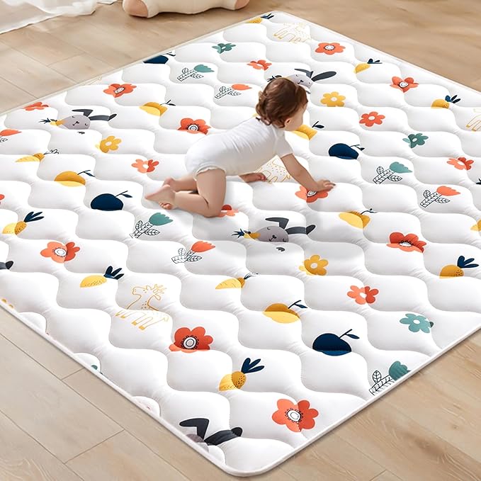 Odorless Premium Foam Baby Play Mat 47" x 47", Soft Microfiber Fabric Crawling Mat for Floor- Comfortable and Hypoallergenic, Non-Slip Cushioned Floor Playpen mat for Infants,Babies,Toddlers