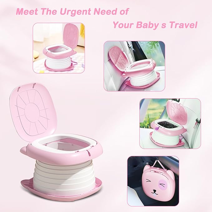 2025 Upgraded Portable Potty Training, Travel Potty for Toddler, portable toilet for kids Foldable, Apply to Seat Emergency Toilet for Camping, Outdoor,Car, Indoor(Pink)