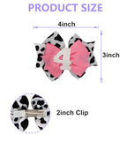 Birthday Hair Bow for Baby Girls 1 2 3 4 5 6 Years Sprinkle Decorations Party Hair Accessories for Four 4th Birthday Cow Print Cowgirl