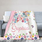 Personalized Baby Blankets for Girls, Custom Name Pink Butterfly Pattern Baby Blanket, Soft Minky Dot Blanket for Newborns and Toddlers, Ideal for Baby Showers Christmas Brithday Gifts