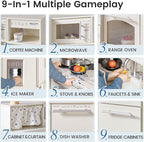 Tiny Land Play Kitchen for Kids, Upgraded Wooden Kitchen Toy with Complete Play Areas, Pretend Cooking Set with Sink, Stove, Microwave, Toy Coffee Station & Storage for Kids Ages 3+