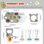 Baby Fruit Food Feeder & Breastmilk Popsicle Molds for Teething Relief, Baby Feeding Sets, 1 Freezer Tray with Lid & 1 Teether Toy & 1 Silicone Teething Pacifier Feeder, Extra Food Pouches (Grey)