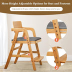 Solid Wood High Chair for Toddlers to Teens, Adjustable Height Toddler Dining Chair, Easy to Clean Toddler Highchair with Removable PU Cushion for Dining, Studying, Step Tool, Natural