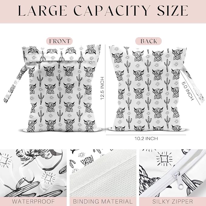 Waterproof Wet Bag for Swimsuit, Travel Beach Wet Dry Bag, Hidden Zipper Reusable Western Cowgirl Wet Bags, for Travel Beach Wet Swimsuits Toiletries Diapers Laundry Bag