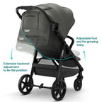 Mompush Nova Baby Stroller for Toddler, Infant & Newborn | Spacious Seat & Lie-Flat Mode | Compact One-Hand Fold, UPF 50+ Canopy & All-Wheel Suspension | Includes Rain Cover & Cup Holder, Green