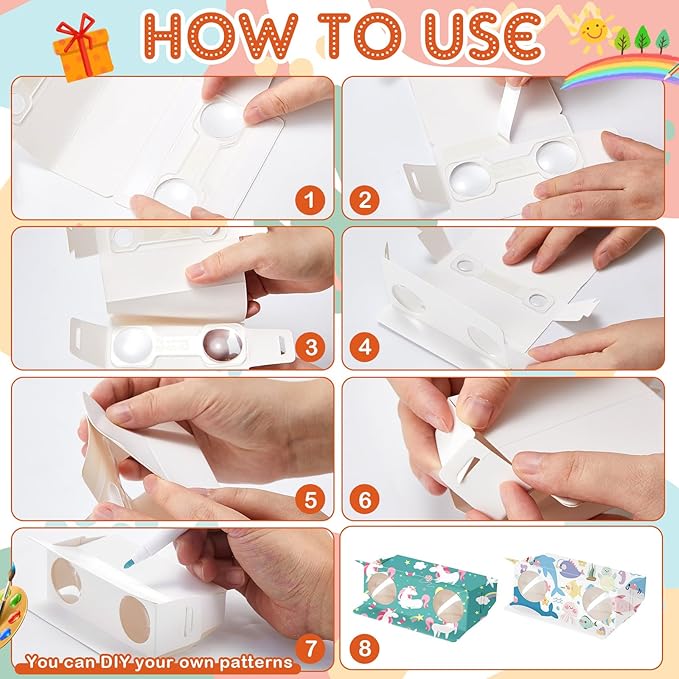 Shappy 30 Pcs Cardboard Folding Binoculars with Coloring Markers Paintable Make Your Own Paper Binocular 3x Magnification DIY Craft Toys for Boys Girls Birthday Party Supplies Class Activity