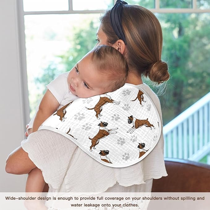 2 Pack Muslin Burp Cloths Boxer Dogs White Cotton Baby Burp Cloths Ultra Absorbent and Soft Spit Up Rags for Newborn Must Haves 22x11 Inch