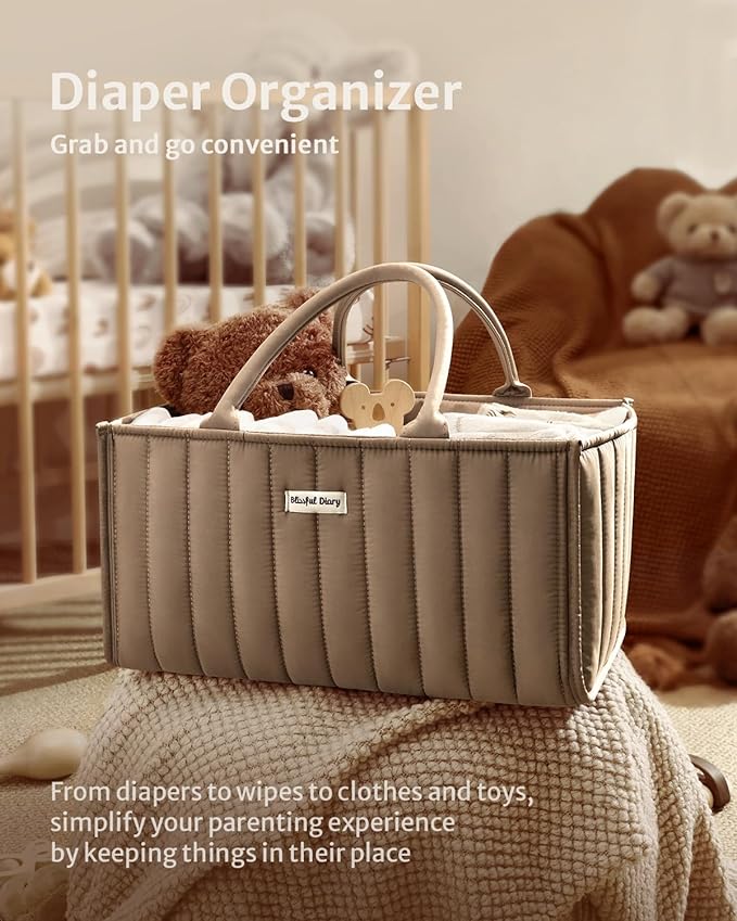 Blissful Diary Baby Diaper Caddy Organizer, Stylish Storage Basket for Newborn Essentials and Diaper Station, Gift for Baby Shower and Registry Must-Have, Mocha Brown
