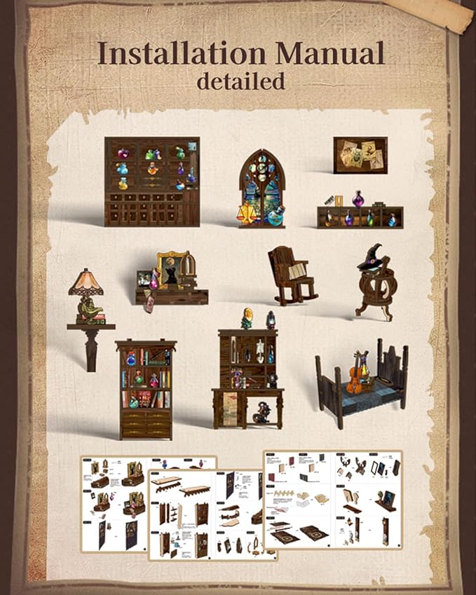 Book Nook Kit - DIY Miniature House Dollhouse 3D Puzzles for Adults and Teens - Gifts for Family and Friends Bookshelf Decor Tiny House Model Build with LED Light (BV02-011)