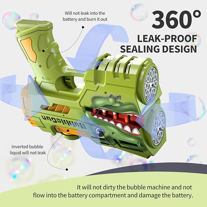 Rechargeable Green Dolphin Bubble Guns for Kids, LED Light Up Bubble Machine Blower with 2 Bottles Bubble Refill Solution for Kids, Bubble Makers Blaster for Toddlers, Summer Wedding Toys Gift