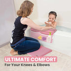 Baby Bath Kneeler and Elbow Rest Pad Set, Non-Slip Painless Thick Kneeling Pad - Foam Kneeling Pad for Bathing Babies - Knee Saver & Arm Support with 4 Pockets Toy Organizer (Large, Baby Pink)
