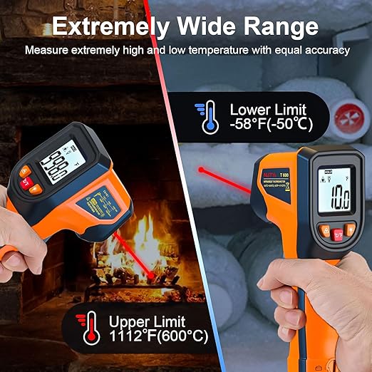 Upgrade 2023 Laser Infrared Thermometer Non-Contact Digital Temperature Gun, -58℉～1112℉(-50℃～600℃) IR Thermometer for Industrial, Kitchen Cooking, Automotive, HVAC (Not for Human Body Temp)