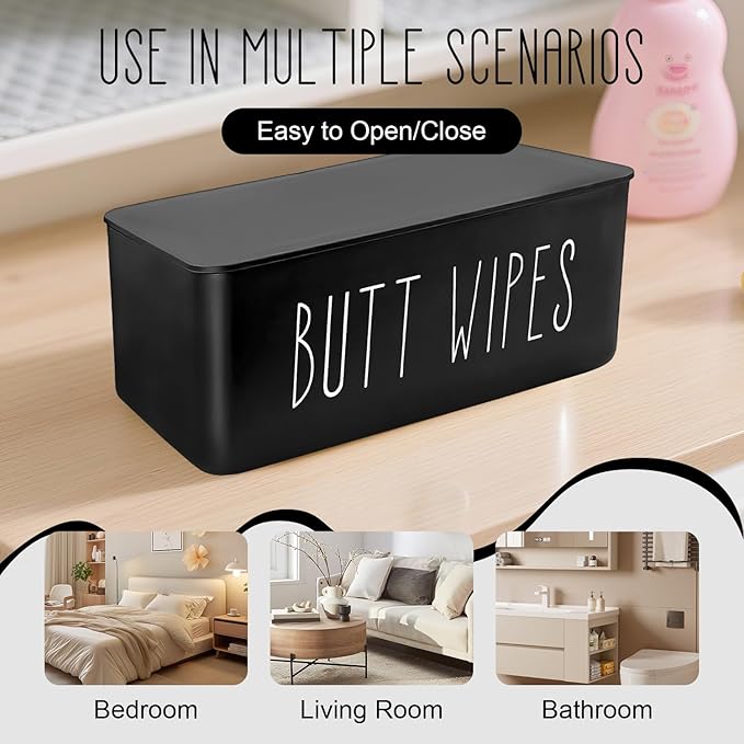 Baby Wipes Dispenser 7.48" L x 4.52" W x 2.75" H (19x11.5x7cm) - Flushable Wipes Container for Bathroom, Diaper Wipe Holder, Black