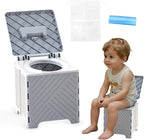 Portable Potty Seat for Toddler, Kids Travel Potty Foldable Compact Potty Training Toilet Seat with Cleaning Bags for Car, Camping, Travel, Outdoors (Grey)