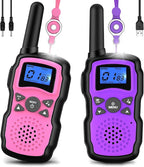 Wishouse Walkie Talkies for Kids Rechargeable with USB Charger 6000mAh Battery,Outdoor Camping Games with Flashlight Lanyard,Toys for Girls,Halloween Xmas Birthday Gift for Children 2 Pack Pink Purple