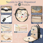 miss fong Diaper Bag Backpack Leather Diaper Bag, Baby Diaper Bag for Baby, 16 Pockets with Hand Sanitizer Holder, Changing Pad, 2 Insulated Pockets(Black)