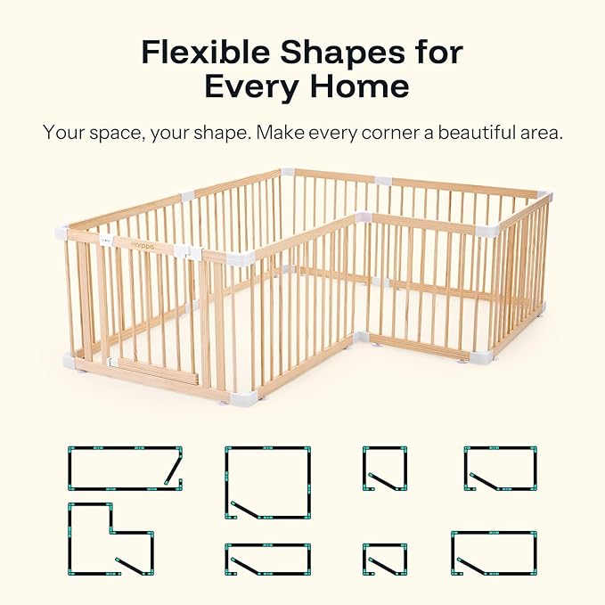 HARPPA Baby Gate Playpen Wooden Playpen for Babies and Toddlers Large Play Yards Baby Fence Play Area 60 x 71.5 x 24 inch