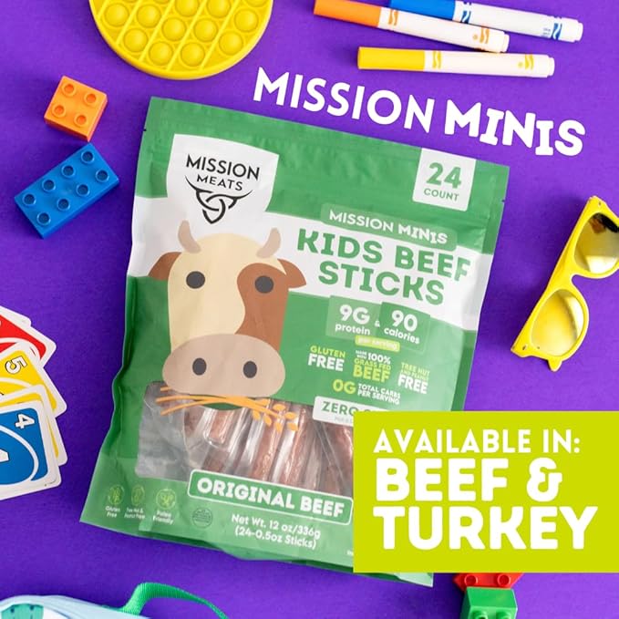 Mission Meats Kids Turkey Sticks – 100% Free Range, Healthy Snacks for Kids, Gluten & Nut Free, 0.5oz, 24 Count (Pack of 1)