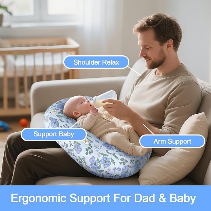 Nursing Pillow, Breastfeeding Pillow with Removable Cotton Cover, Baby Feeding Pillow for Mom Easier Breast Feeding and Bottle Feeding, Breastfeeding Support Cushion for Newborn (Flower)