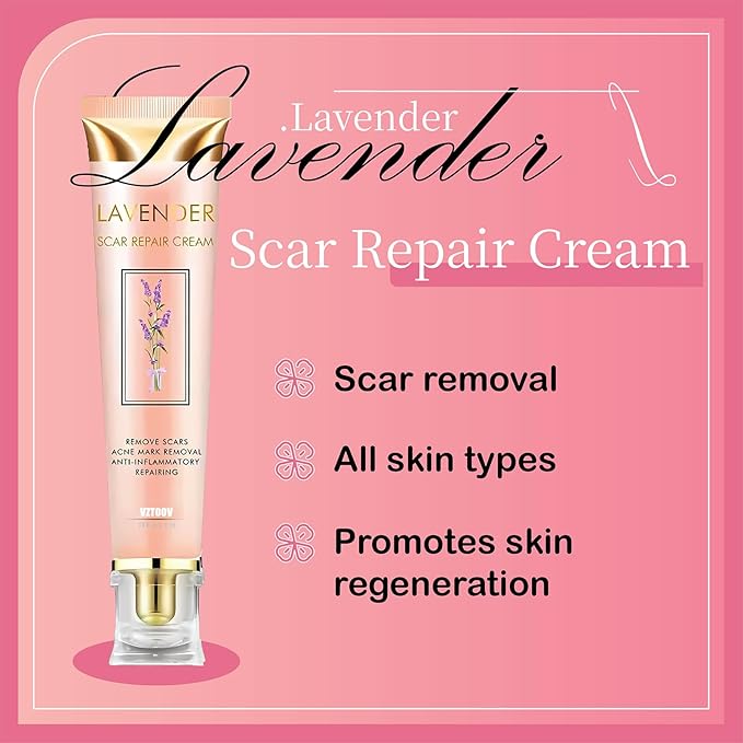 Lavender Scar Repair Cream for surgical scars, burns, acne, C-sections, stretch marks, keloids, and scar removal. Suitable for men and women. 1.7 oz. (1)