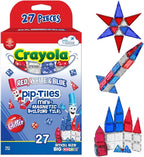 CreateOn Crayola Red, White & Blue Glitter PIP Magnetic Tiles, Magnetic Kids’ Building Toys, Classroom Sensory Blocks, STEM Learning Travel Toys for Boys and Girls, 27-Piece Set