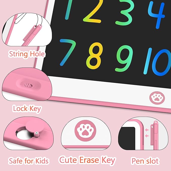 Hockvill LCD Writing Tablet for Kids 16 Inch, Toys for Girls Boys Drawing Pad for 3 4 5 6 7 Year Old Kids Toys, Easter Basket Stuffer for Kids, Toddler Doodle Board Travel Essentials - Pink