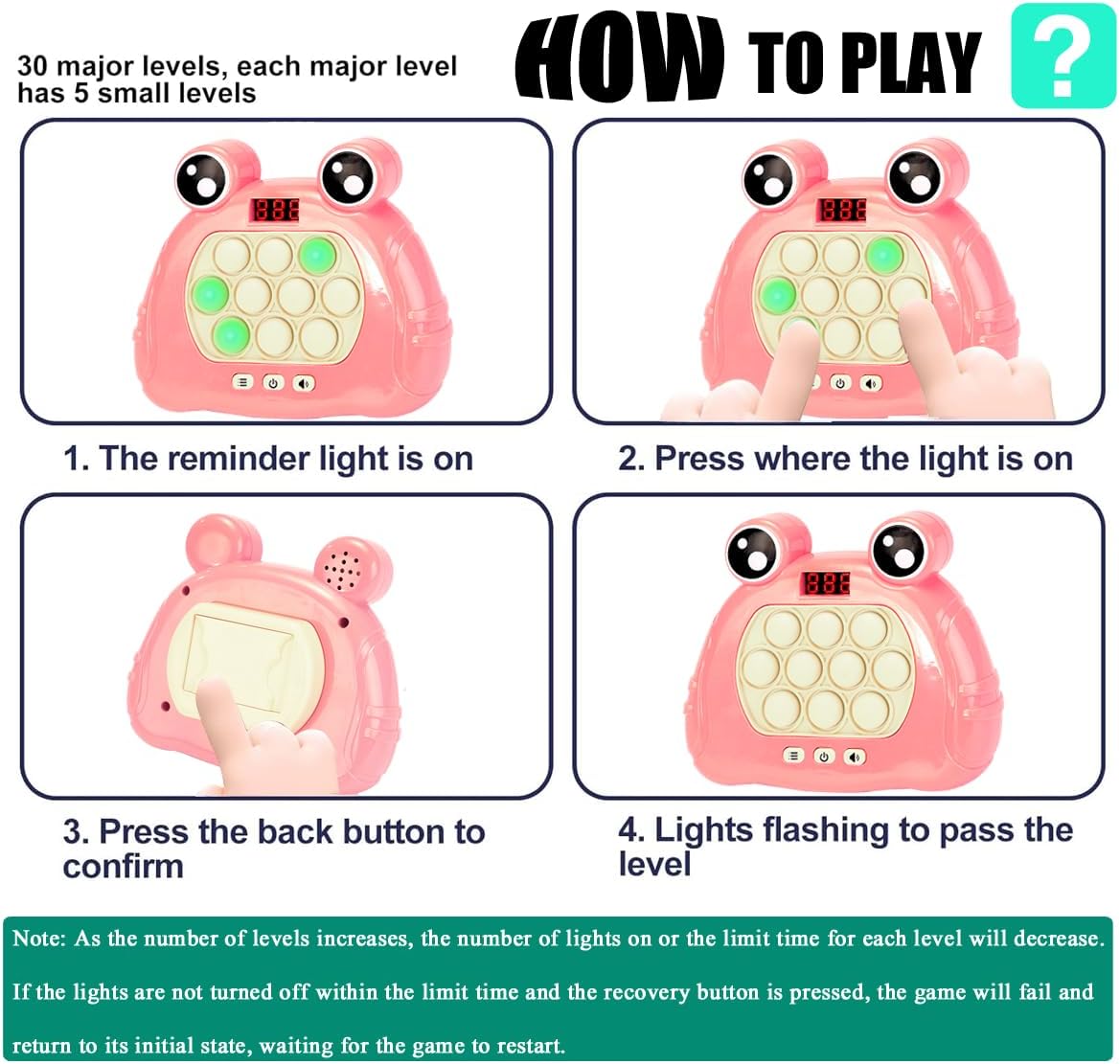 Quick Push Game Console,Puzzle Game Console Machine, Improving The Reaction Ability and Attention,Pop Game Sensory Fidget Toys (Pink)