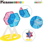 PicassoTiles Magnet Tile Building Blocks Ferris Wheel Amusement Rotating Accessory Kit Compatible with Full Sized Magnetic Tiles Construction Toy Set Education STEM Learning 3D Toddler Kid Age 3+ PT09